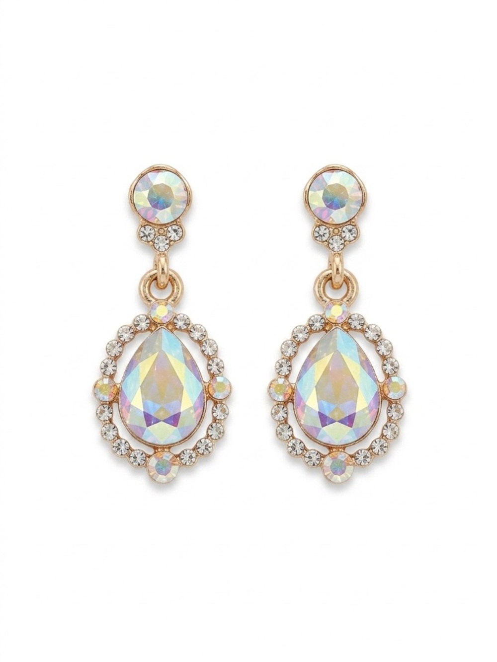 NEW! Saks Fifth Avenue Crystal Teardrop Dangle Earrings in Iridescent White